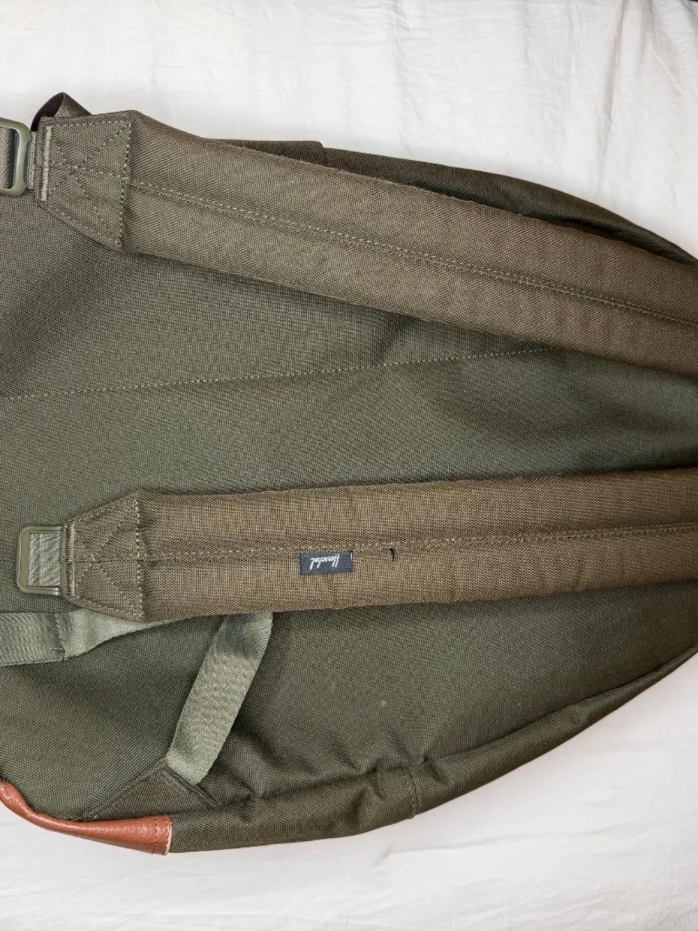 Herschel Heritage Backpack Army Green Canvas Faux Brown Leather Bottom Backpack